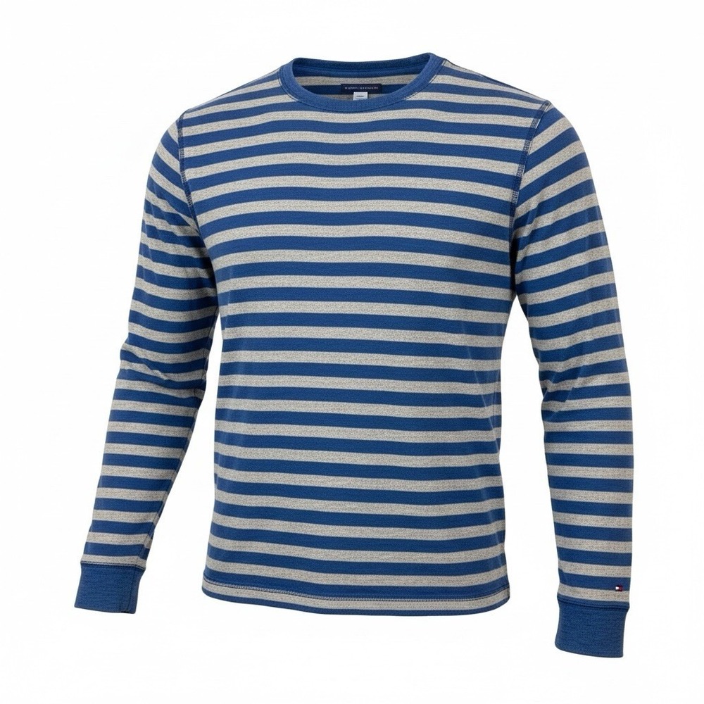 Tommy Hilfiger Shirt Men's XL Pullover Blue Gray Stripe Crew Neck Long‎ Sleeve